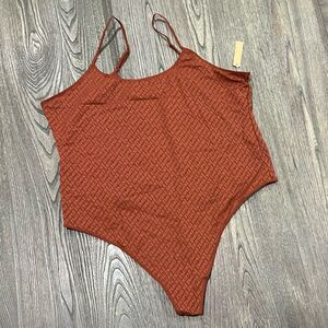 NWT Skims Logo Mesh Foil Cami Bodysuit Scoop Neck Pull-On Thong Back Brown 4X